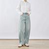 Women's Tencel Light Blue Patchwork Wide-Leg Jeans, 2025 Spring Collection - Slimming, Elastic, Versatile, and Long.