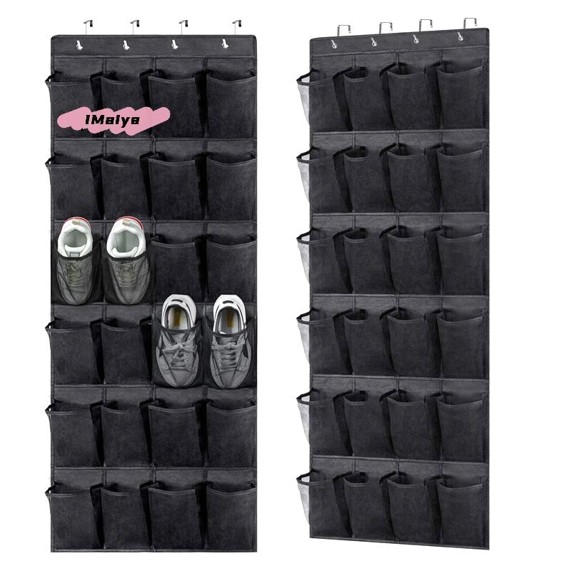 Wall-Mounted Shoe Organizer 12/24 Grids Fabric Closet Bag Storage Rack Mesh Pocket Clear Hanging over the Door Cloth Storage Box