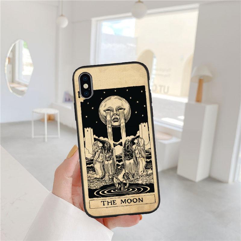 LO93 Witch Divination Tarot Moon Soft Shell Phone Case for iPhone 16 15 14 13 12 Pro Max Plus Mini