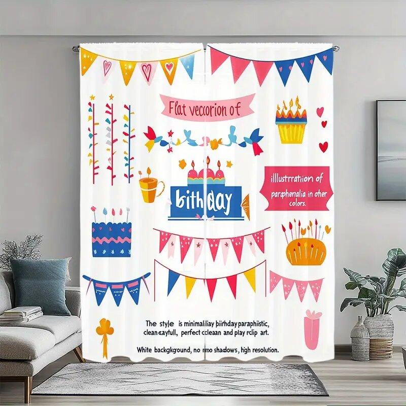 

Набор из 2 Классических Милых Штор с Принтом на Тему Дня Рождения, Карман для Карниза, Домашний Декор, Штора для Комнаты, Полиэстер W100*H70(CM)-Grommet top&2PCS