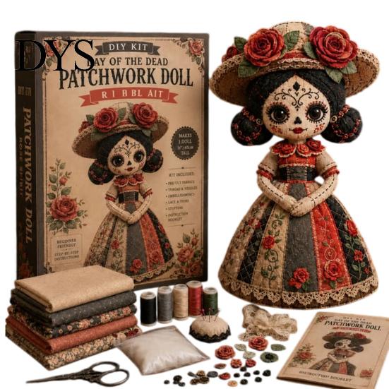 Volkskunstpuppen Bastelset Tag der Toten Patchwork DIY-Set, Zuckerschädel Nähen Bastelsets für Erwachsene, Feiertags-Andenken-Herstellungsmaterialien Halloween