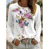 Efterår og Vinter Dame Blomst 3D Printet Rund Hals Langærmet T-shirt