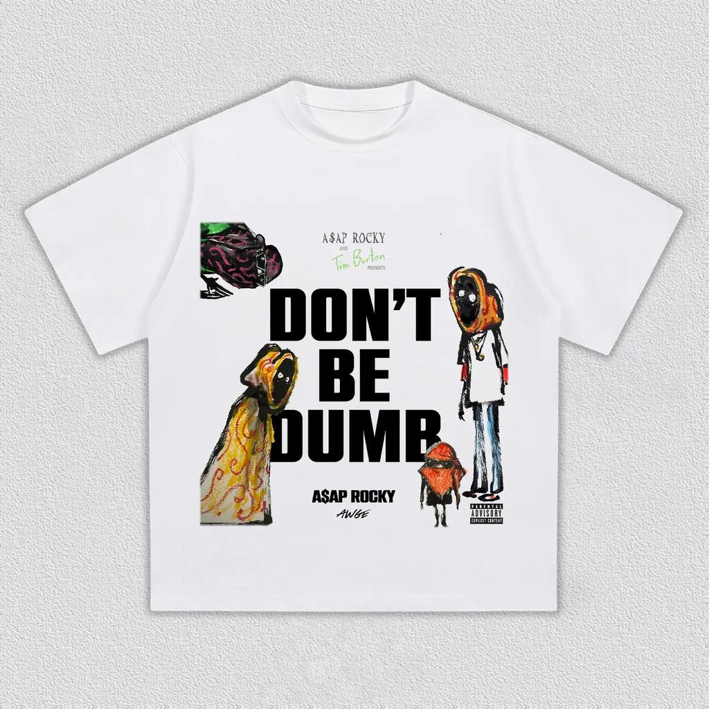 Asap Rocky Dont Be Dumb Album Graphics 100cotton Unisexs Shirt Summer Oneck Unisexs Y2k Hip Hop Short Sleeve Tshirt Fan Gift