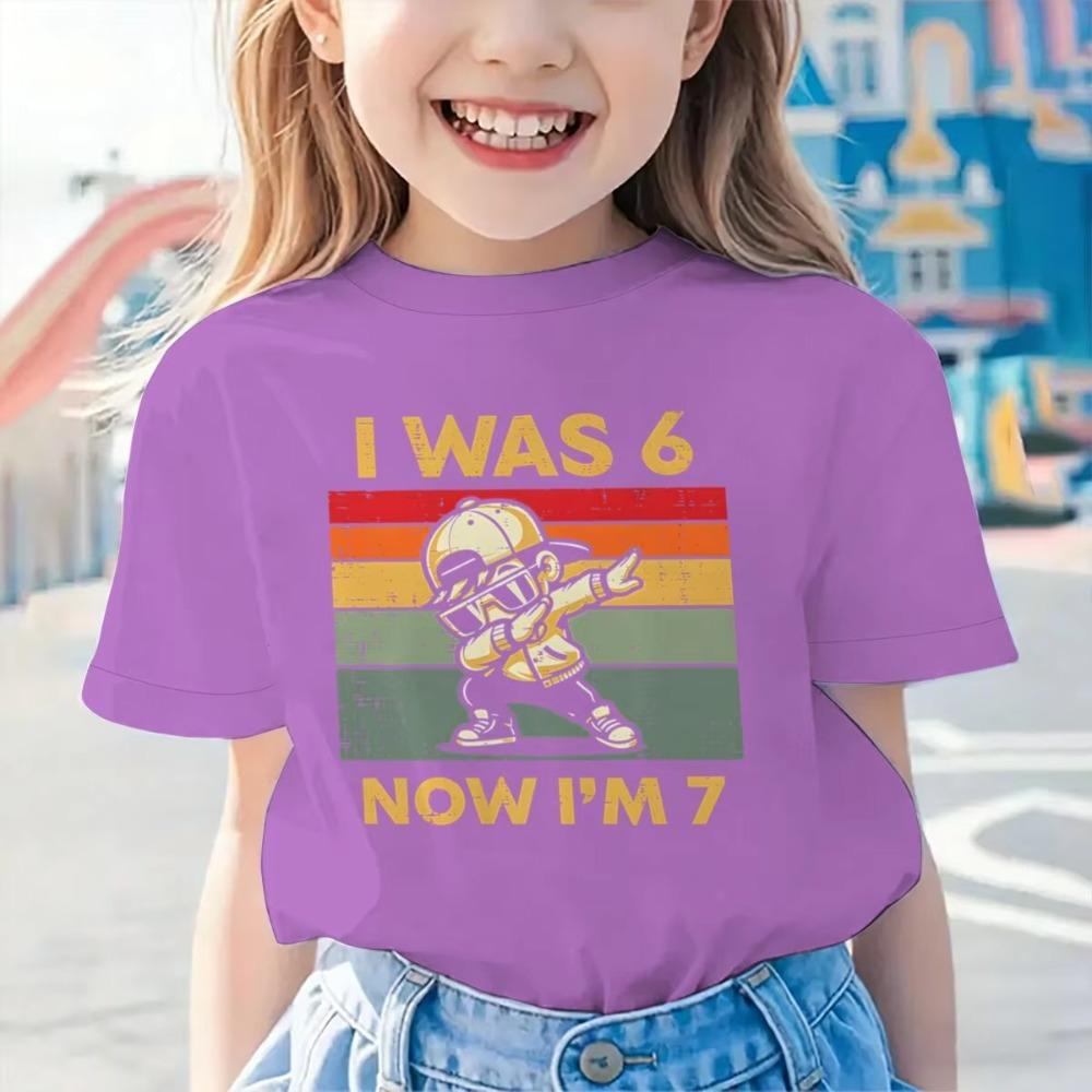 Kids Seven Year Old Cotton T-shirt Tops I Was 6 Now I'm 7 Birthday Funny 7th B-day Gift for Boy 67 Meme Birthday Cotton Tee