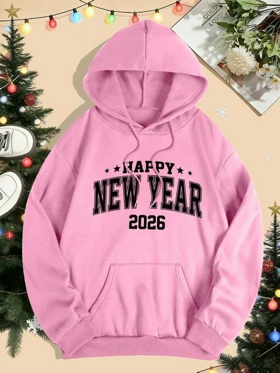 2026 Happy New Year Print Hoodie: Women's Loose-Fit Autumn/Winter Y2K Streetwear