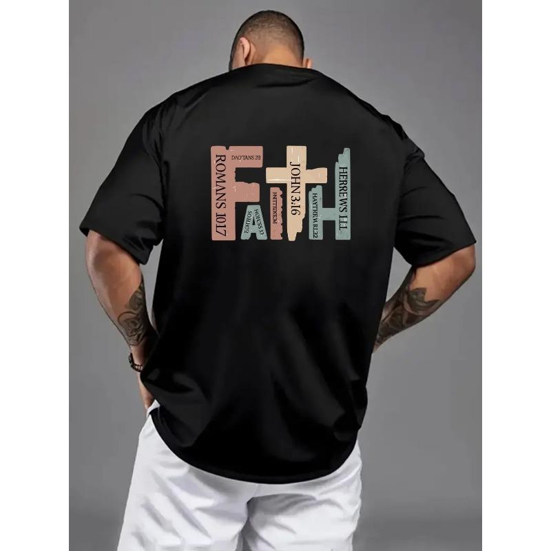

Men s Verse T-Shirt John 3:16 & Romans 10:17 Print - Loose Fit Short Sleeve Round Neck Tee with Front/Back Scripture Design, Plus Sizes Available 4XL чорний