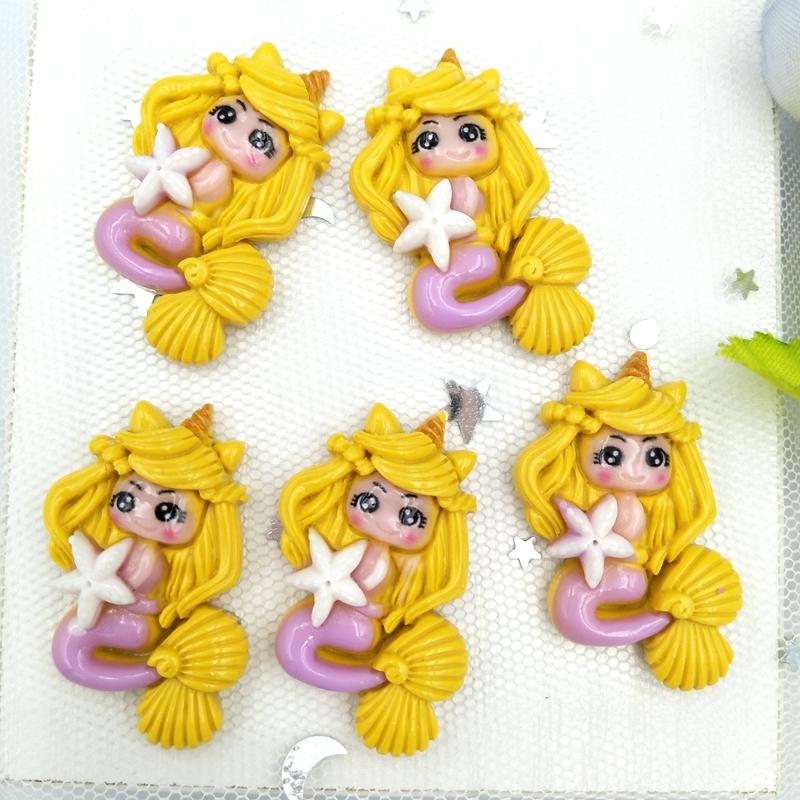 10pcs Mixed Cartoon Princess Mermaidl Flatback Resin Cabochons Embellishments Scrapbook Craft DIY Hair Accessories