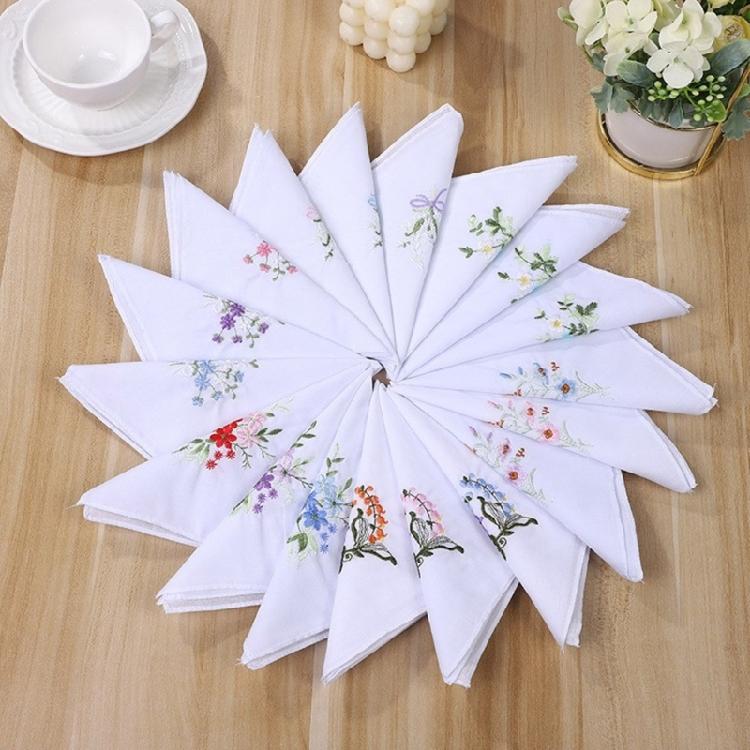 Lightweight Handkerchief Washable Chest Towel Embroidery Flower Hankie Pocket Square 28x28cm for Girl Traveling Shopping