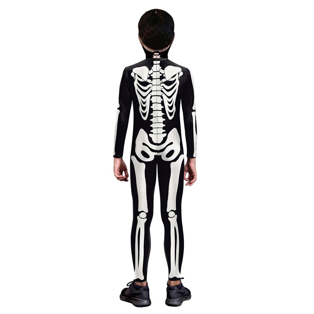 Kids Skeleton Jumpsuit Halloween Costume Cosplay Grim Reaper Role Play Outfit Party Bodysuit