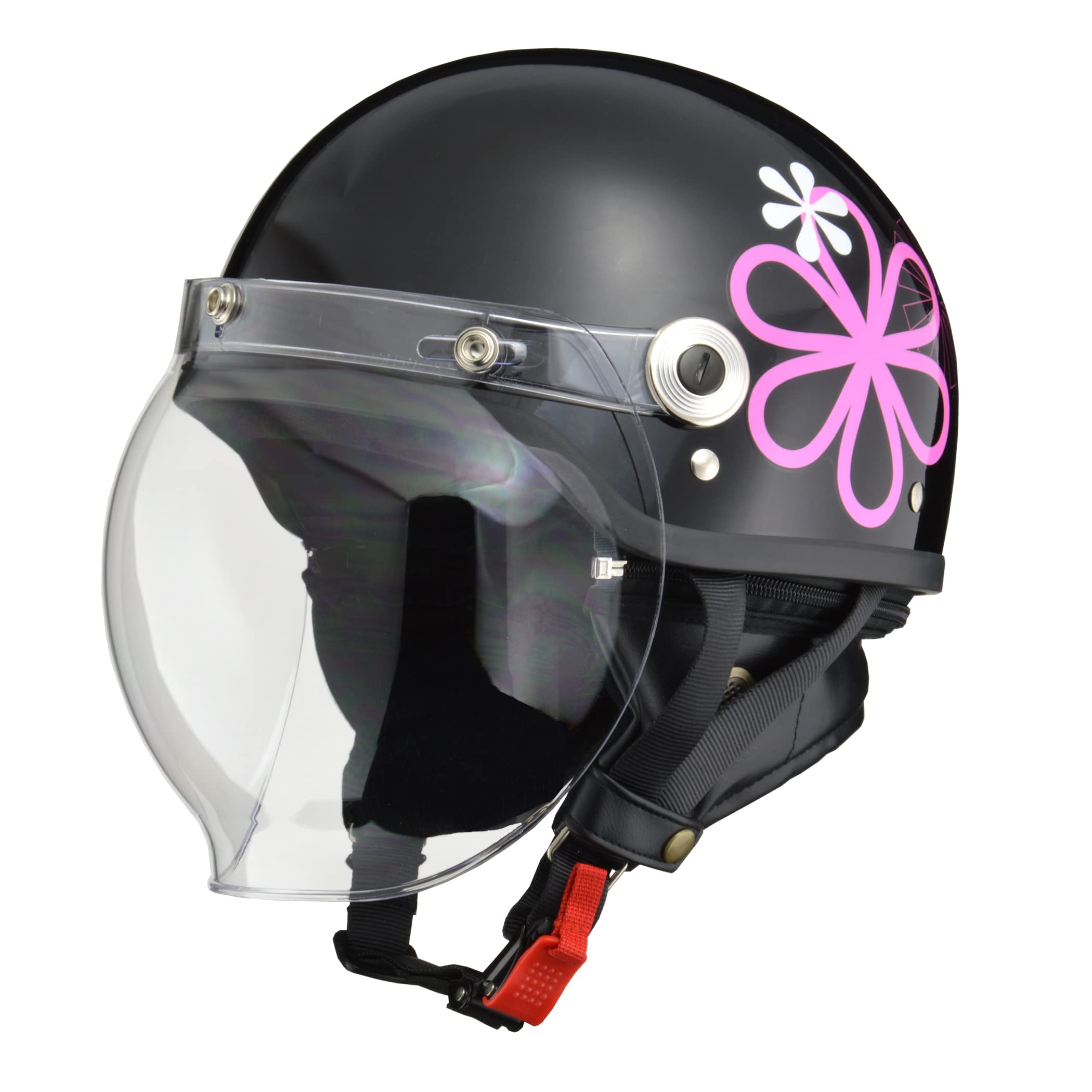 

LEAD Motorcycle Helmet Jet CROSS with Bubble Shield Black Flower FREE Circumference CR-760 - (Head 57cm~60cm)