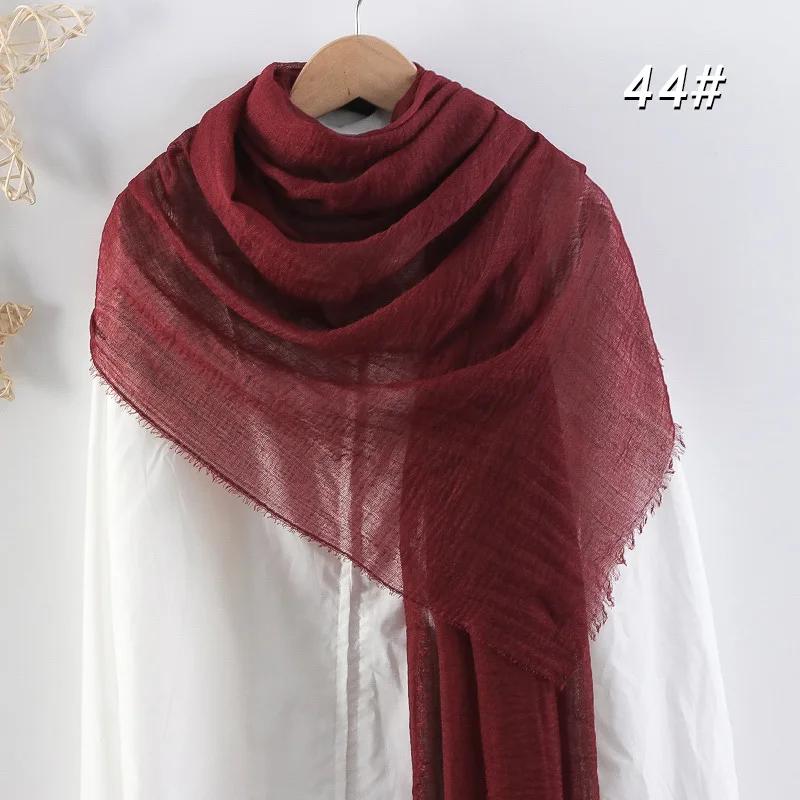 Eșarfă Moale din Bumbac și In 90x180cm Femei Musulmane Eșarfă Hijab Șifonată Culoare Solidă Șaluri Islamice de Cap Înfășurări Eșarfă de Cap Femei