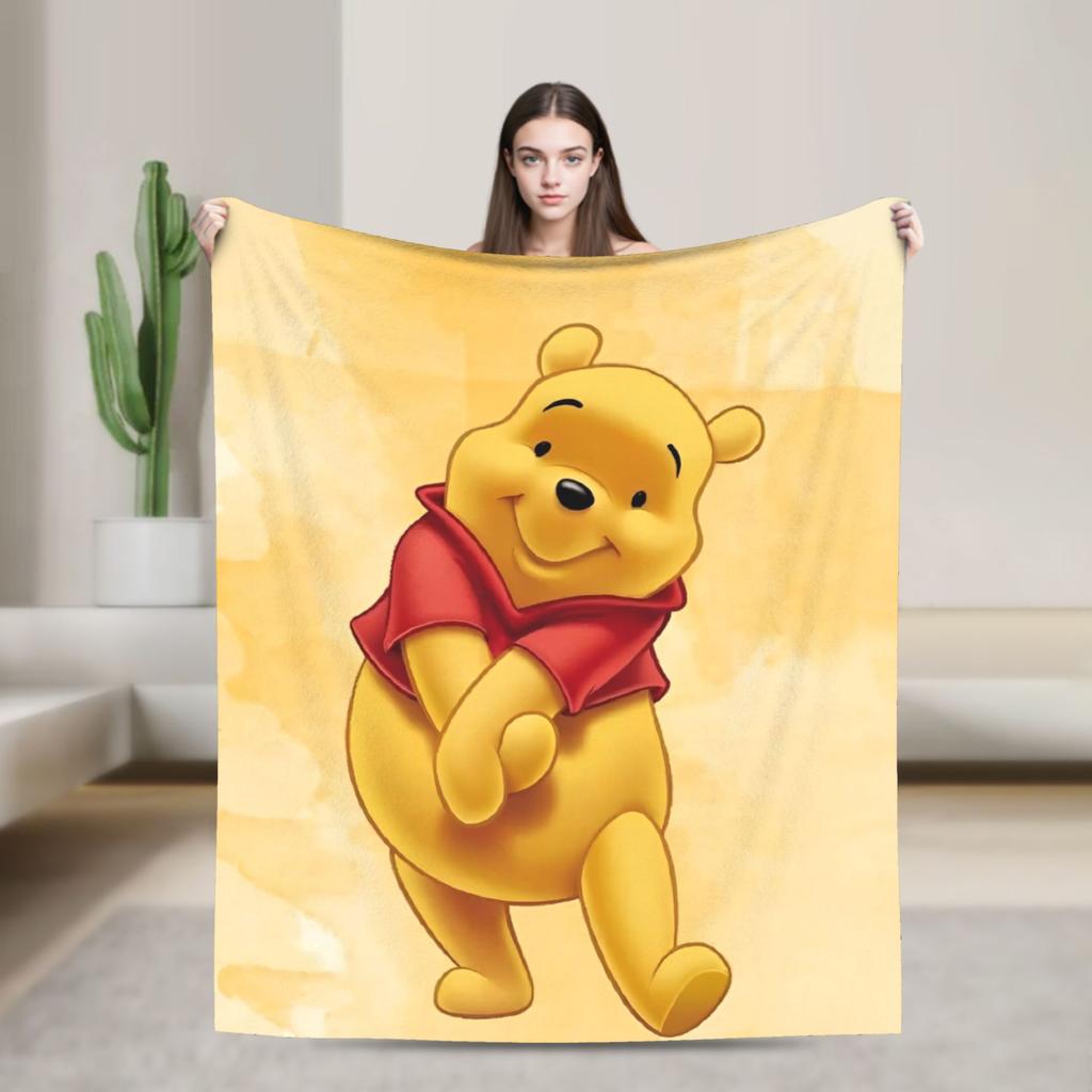 Cute Cartoon Winnie the Pooh Blanket Cover Velvet Ultra-Soft Throw Blankets for Bedroom Sofa Bed Rug