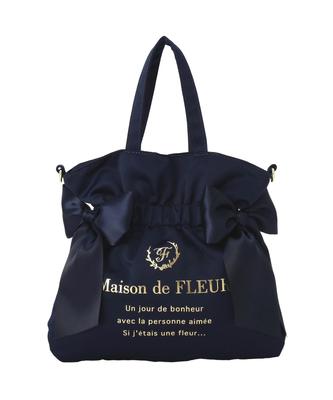 Double Ribbon Tote Size Tote Bag 08001386100 2-Way Bag, Navy, F,