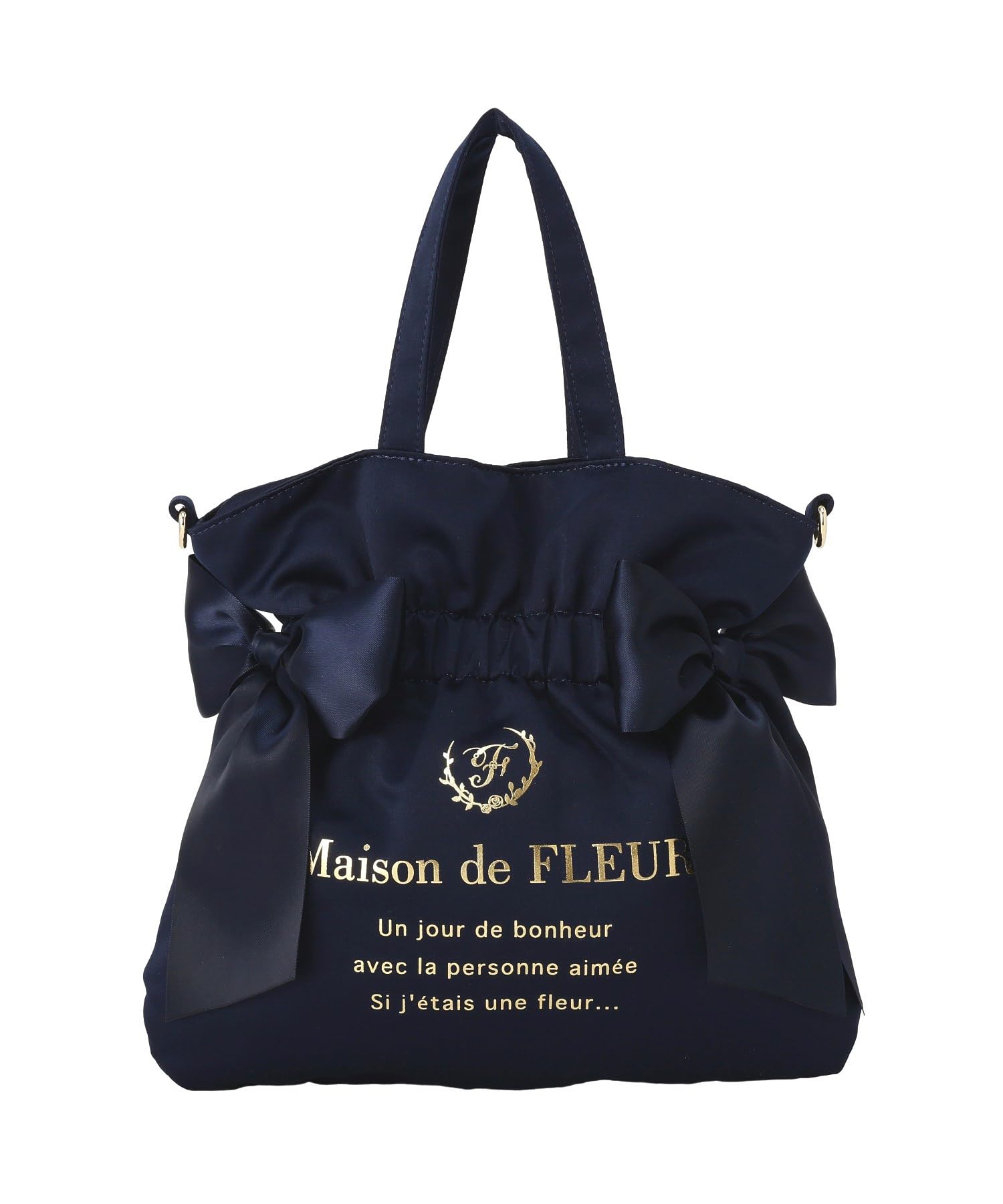 Maison de FLEUR Double Ribbon Tote Size Tote Bag 08001386100 2-Way Bag, Navy, F,