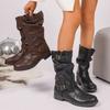 Autumn 2026 Large Size European and American Folded Medium Boots Women's Thick Heel Pile Boots Women