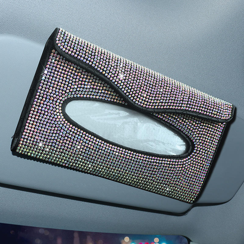 Diamond Crystal Car Tissue Box Holder High-end Luxury Sun Visor Multicolor Paper Box Bling Auto Interior Storage Car Acessories