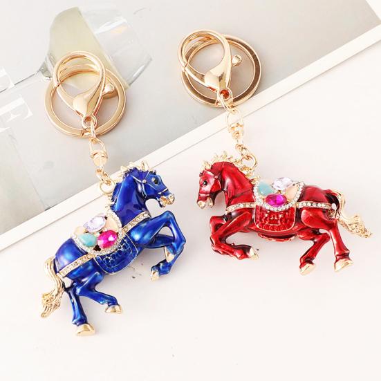 Keychain Pendant Chinese Zodiac Enamel Horse Rhinestones Inlaid Key Chain Metal Charm Bags Keyring Backpack Car Accessories