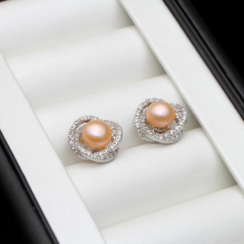 Real Natural Freshwater Gray Flat Pearl Earring For Women,Bridal 925 Sterling Silver Stud Earrings With Pearls Wife Mother Gift