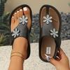 Vintage Soft Sole Flip Flops Women 2025 Summer Glitter Flower Decoration Medium Wedge Heels Sandals Leisure Non Slip Beach Shoes