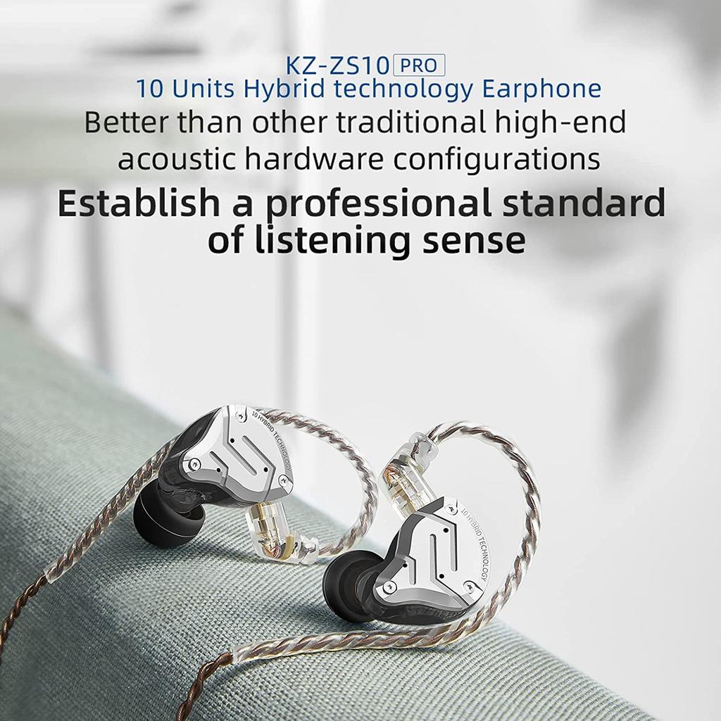 KZ ZS10 PRO Wired Earphones, 4BA+1DD In-Ear, High-End, Ear-Hook, Sound-Isolating, Aluminum Alloy and Resin Housing Design, Gaming Earphones, HIFI