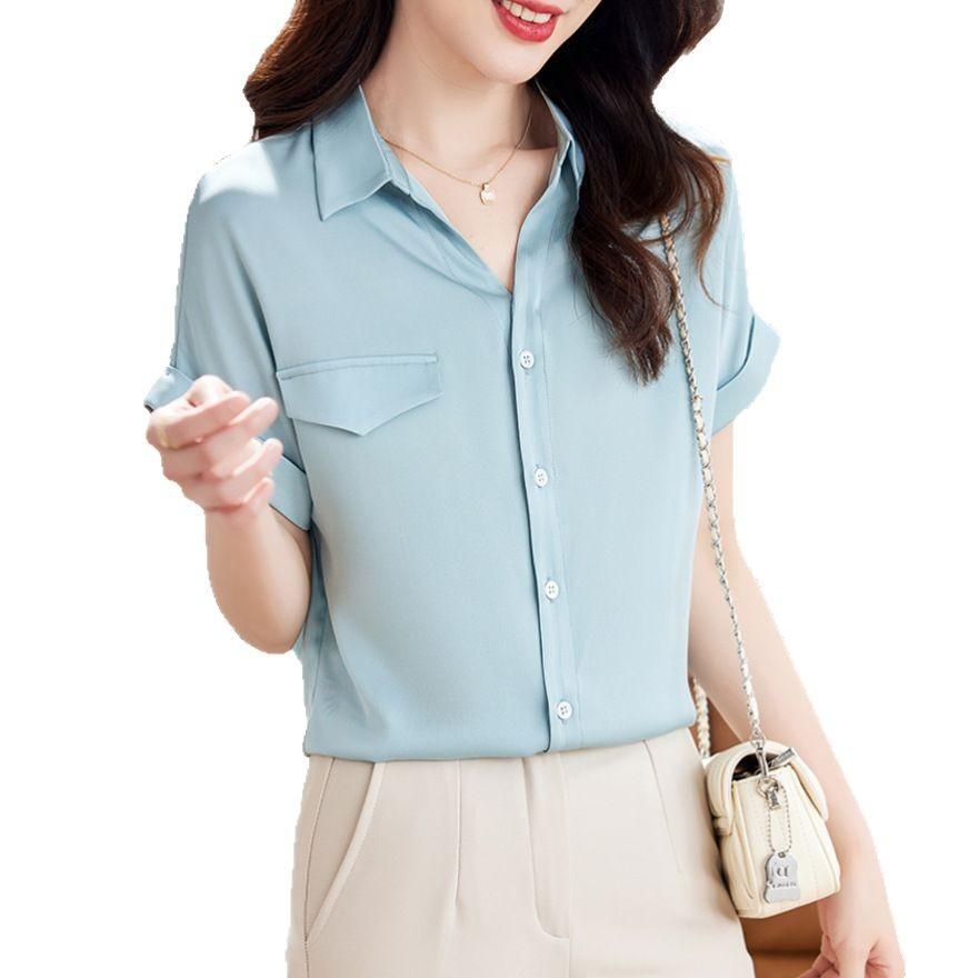 Fashion trendy silk shirt women's short-sleeved summer new temperament mulberry silk top