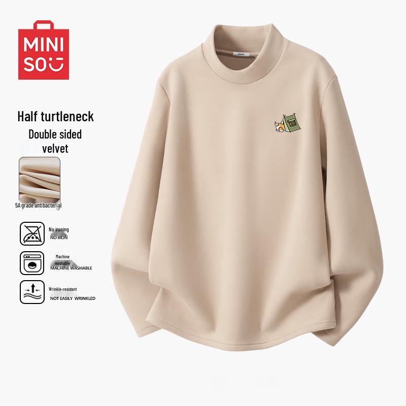 MINISO Men s Fleece-Lined Semi-High Collar Long-Sleeve T-Shirt M