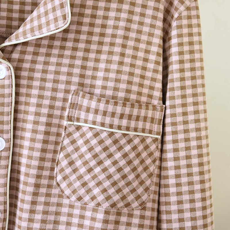 De Velvet Couple's Autumn/Winter Pajama Set: Women's Simple Check Long Sleeve & Men's Loose Casual Home Wear, Also Suitable for Spring Outdoor Wear