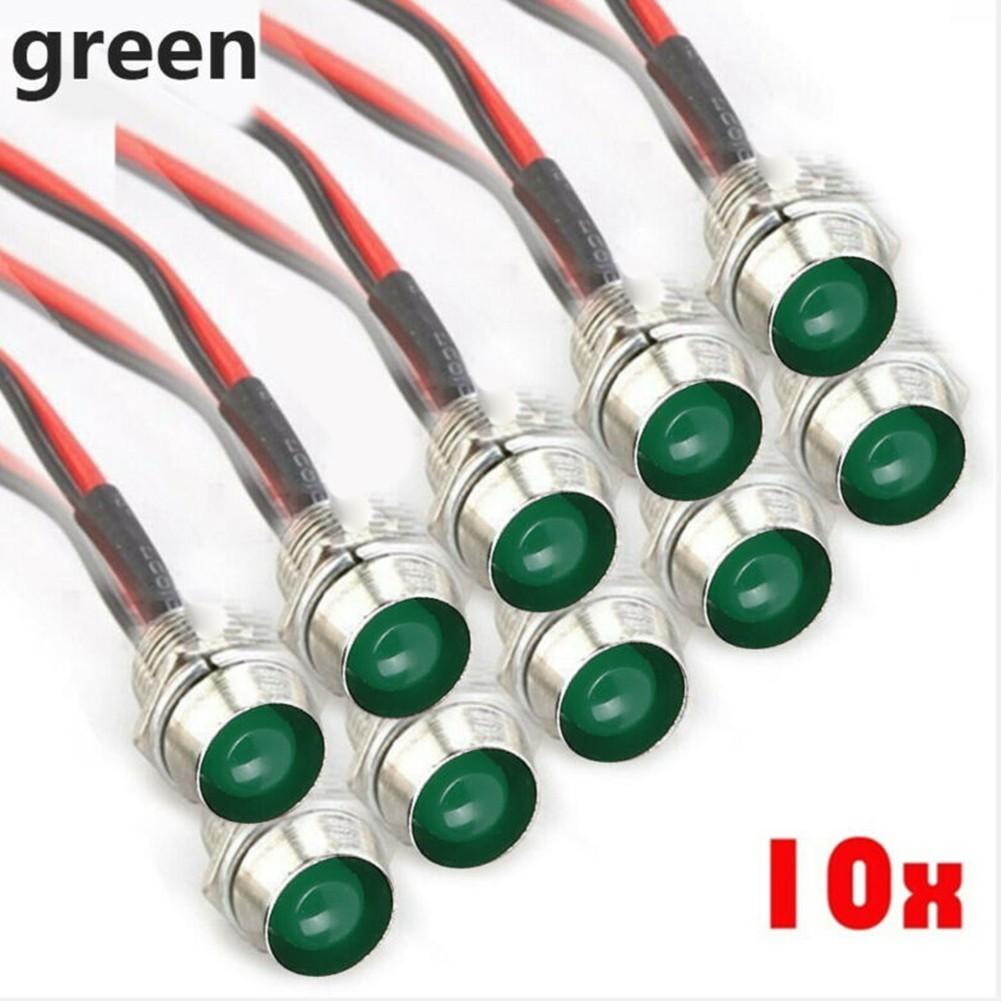 Car Truck Boat 10X Green 8mm 12V LED Indicator Lamp Warn Light Dash-Panel