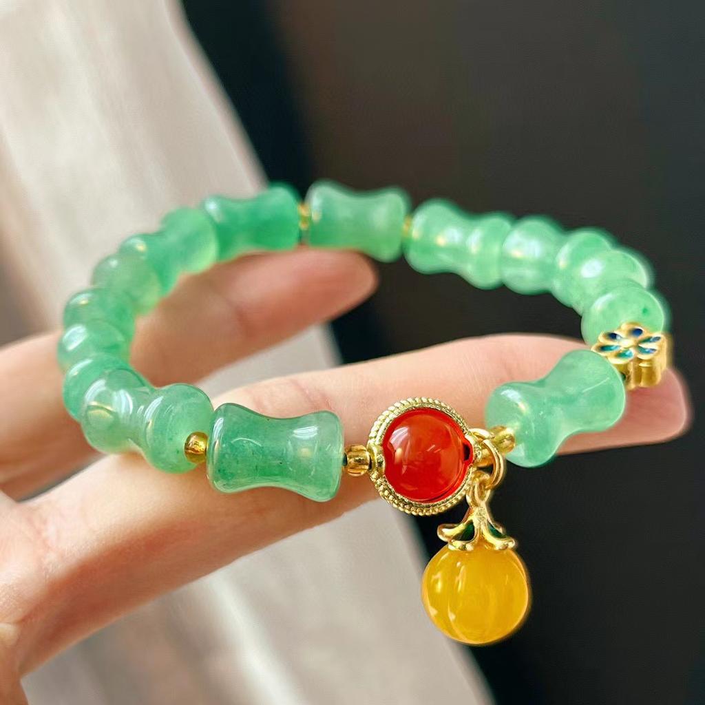 Retro Natural Dongling Jade Bamboo Joint High Bracelet Niche Design Chinese Bracelet Women