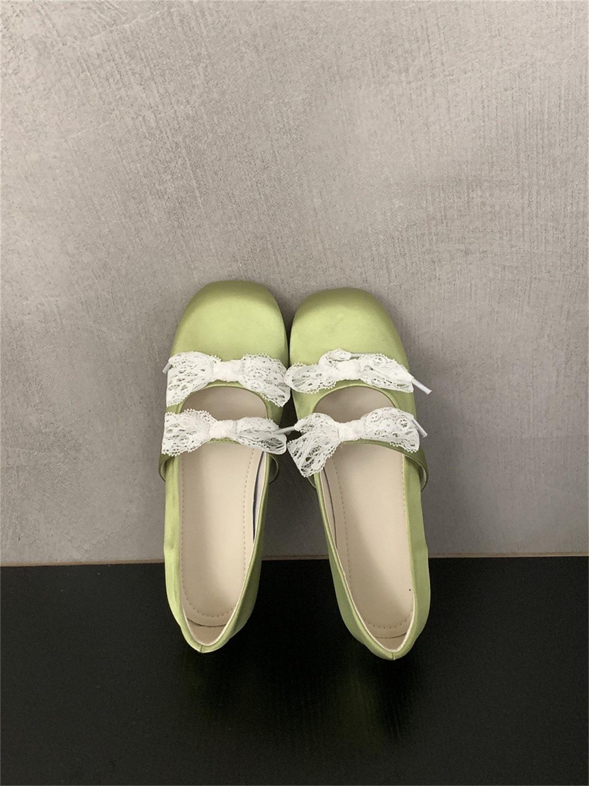 

Нежные атласные туфли Мэри Джейн с кружевным бантом, женские туфли-одинарки с внутренней платформой, круглый носок, с неглубоким вырезом, маленькие кожаные туфли 35 зелёный