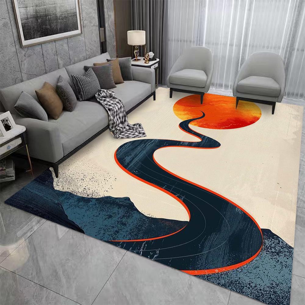 Sunset Mountain Landscape Carpet Mat Rug Curved Mountain Striped Pattern Home Decoration Modern Living Room Bedroom Floor Mat