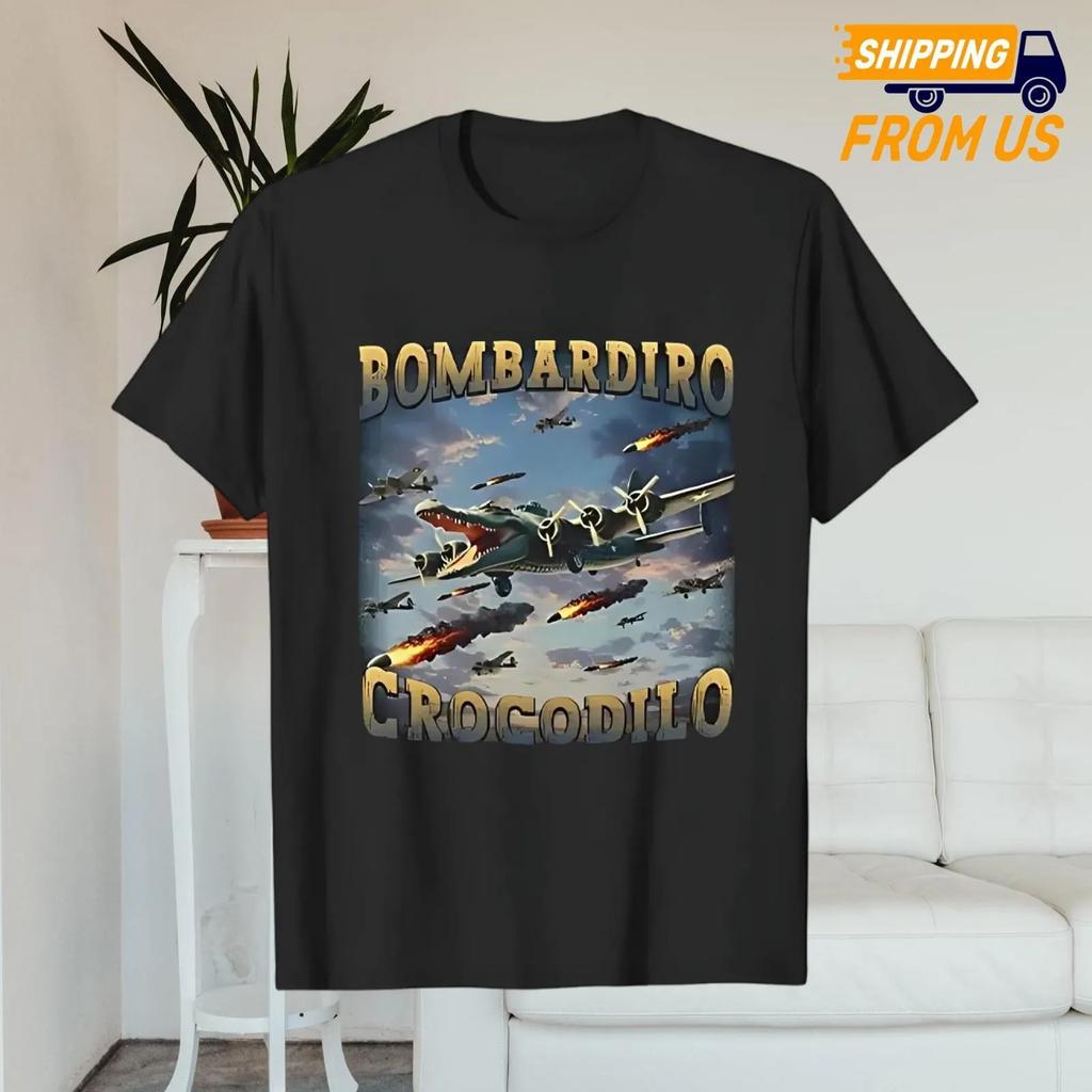 Men Women Print Bombardiro Crocodilo Crocodile Plane Bomber T Shirt Tee Cotton T-shirts Clothes