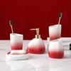 Verlaufende Rote Keramik Lotionflasche Hotel Badezimmer Toilettenartikel-Set Zahnbürstenhalter Mundspülbecher Seifenschale Keramik Seifenspender