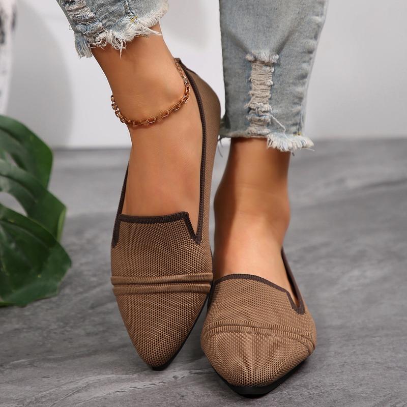 Fashion Flat Shoes Women's Summer New Fashion Knitted Breathable Single Shoes Casual Comfortable Pointed Flat Women's Shoes Large Size
