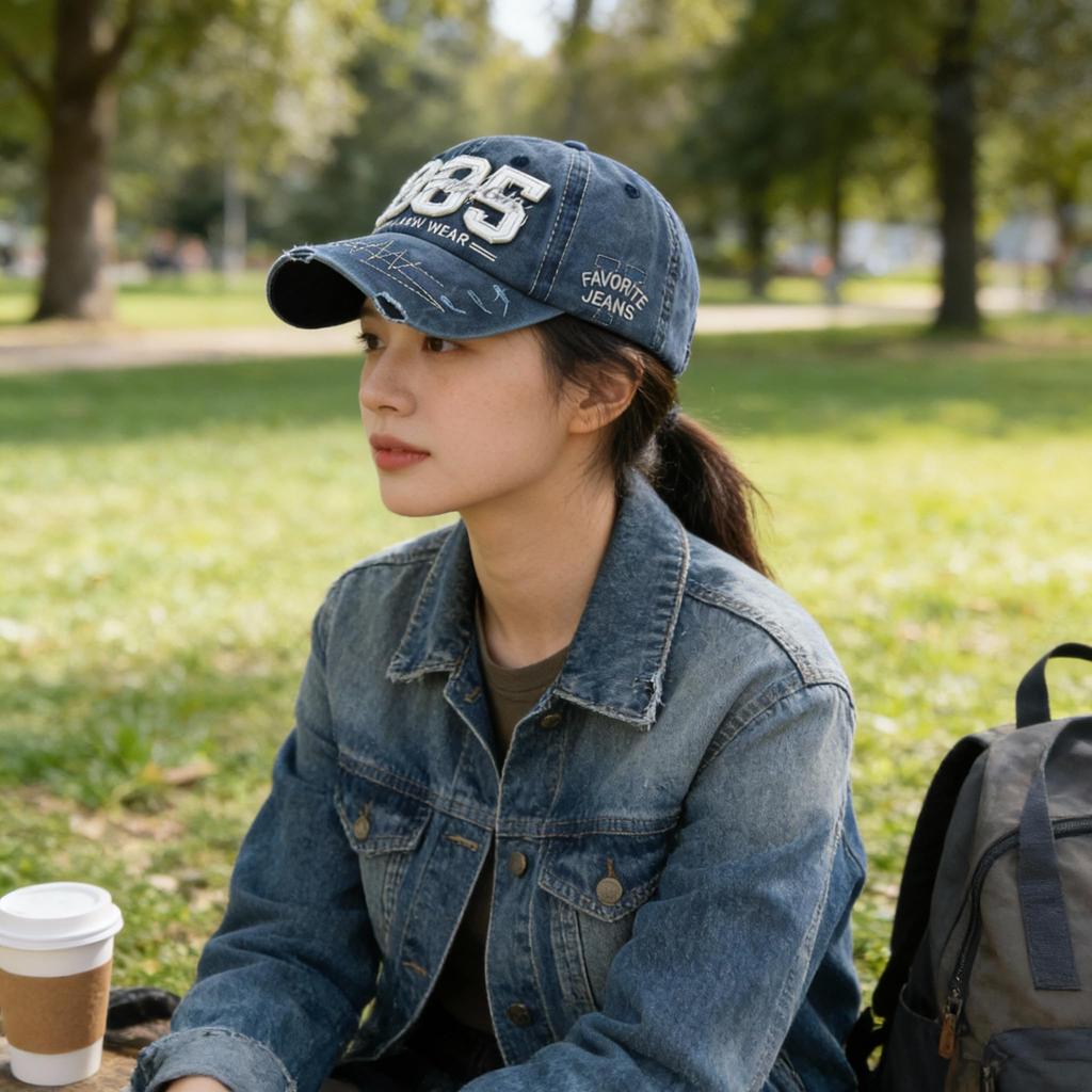 Deep 1985 3D UV Baseball Adjustable Size Suitable for Outdoor [JoyFusion] Women's Cap, Fit, Cotton, Design, Embroidery, Protection, Cap, 7.5cm Brim,