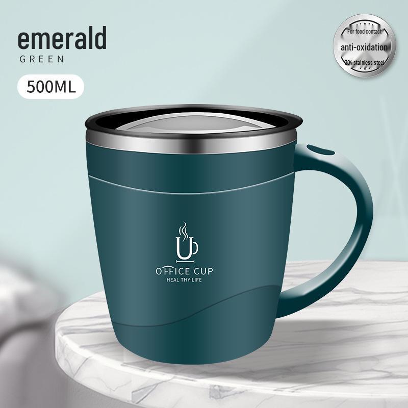 Stainless Steel Double-Layer Coffee Mug with Lid and Handle - Colorful and Portable Travel Mug