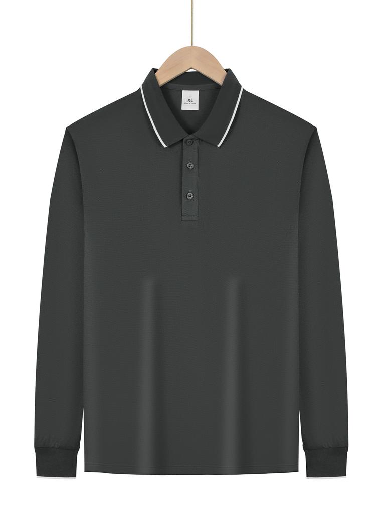 European and American spring and autumn business casual men's lapel solid color going out dating long-sleeved thin polo shirt