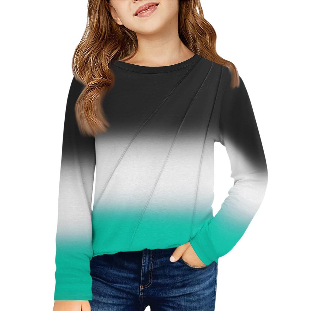 Girls' Long Sleeve Tee - Pleated Round Neck Casual Top
