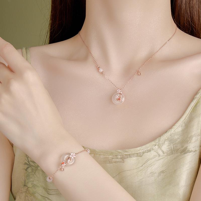 S925 Sterling Silver Peach Blossom Koi Fish Pendant Necklace - Women's Light Luxury Clavicle Chain
