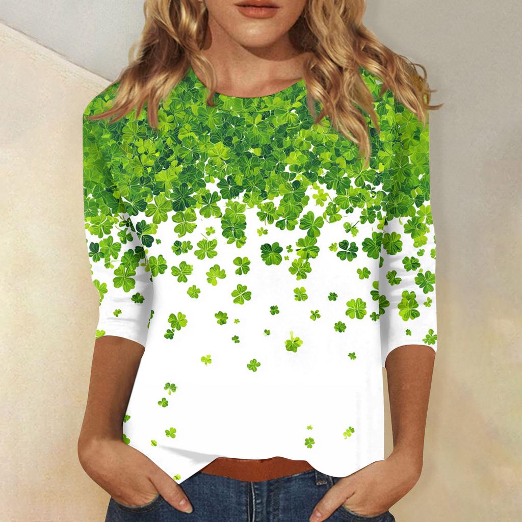 Damenoberteile Dreiviertelarmshirt Rundhalsausschnitt Lockeres Freizeitshirt Druck T-Shirt