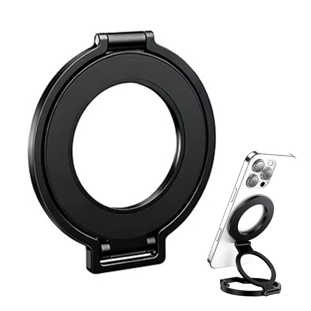 Double Sided Magnetic Ring Buckle Phone Holder 360 Degree Rotating Aluminum Alloy Portable Folding Phone Holder чёрный