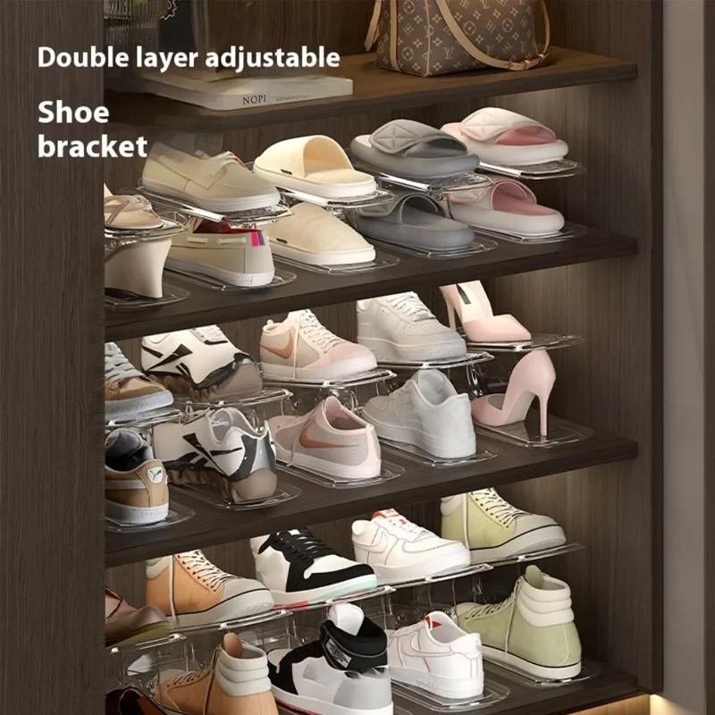 Double-layer Adjustable Shoe Organizer Space Saving Footwear Support Slot Cabinet Closet Stand Shoes Storage Rack Shoebox