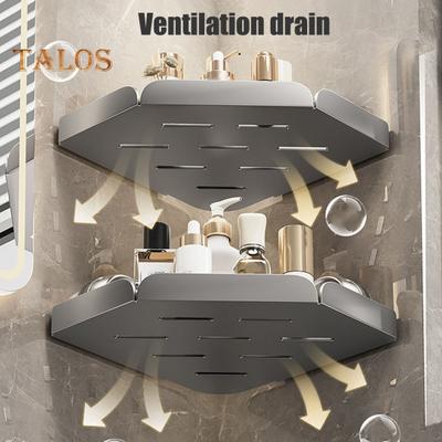 Corner Shower Caddy Suction Cup Storage Shelf Strong Load-bearing Shower Organizer Storage Rack with Drainage Holes