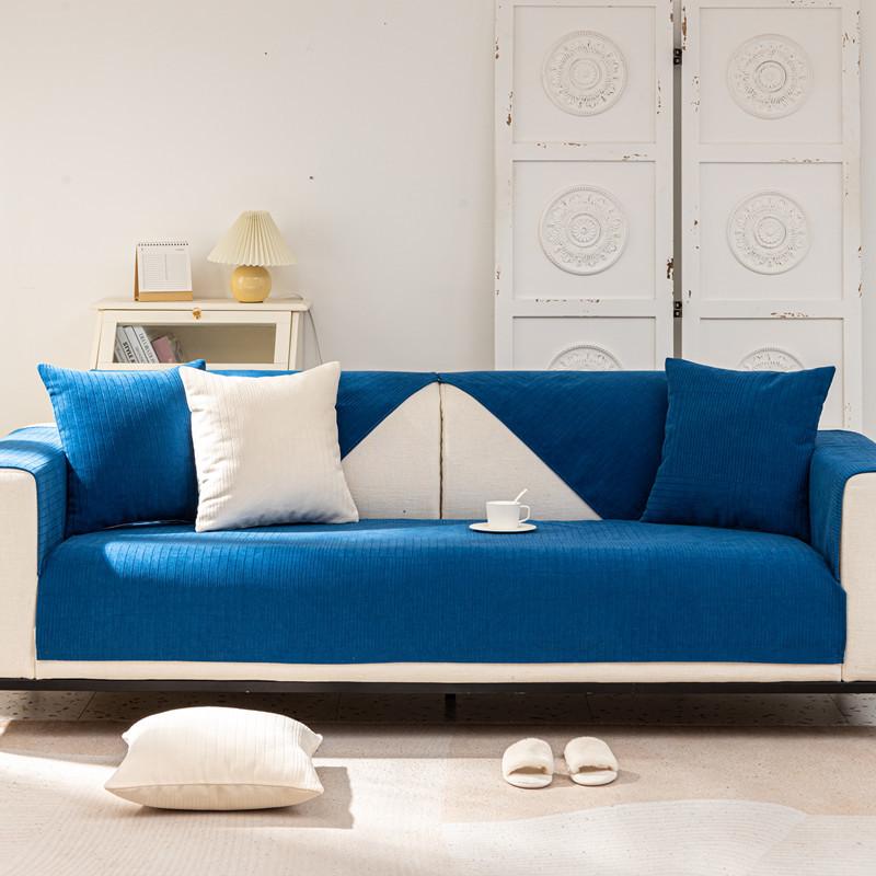 Modernes, schlichtes Chenille-Sofakissen in Volltonfarbe mit Streifen, ganzjährig rutschfest, kombiniertes Sofakissen-Handtuch