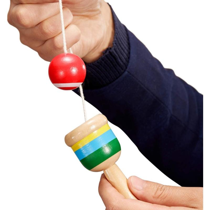 Classic Cup-And-Ball Game Wooden Coordination Balance Toy Red White Beads String Stacking Cups Outdoor/ Party Activity Gift