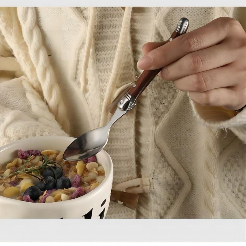 6-10 pezzi Cucchiaino da tè Laguiole 6 pollici Cucchiai da tavola 8,5 pollici Mini set di cucchiaini da caffè/dessert Cucchiaio da tavola con manico in legno Posate in acciaio inossidabile