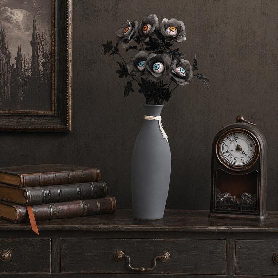 Spooky Branch Decoration Halloween Eyeball Flower Stem, Artificial Rose Floral Pick with Eyeball, Party Decorations Gothic Black Branches for