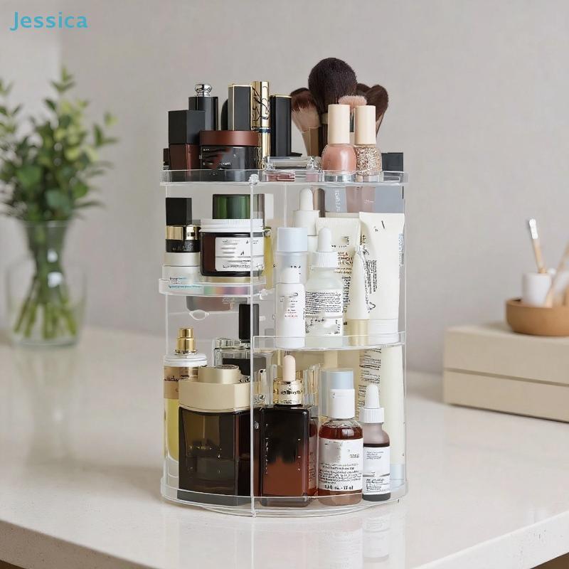 Organizzatore per Trucco Rotante a 360° Rastrelliera Trasparente in Acrilico per Cosmetici, Skincare, Pennelli e Prodotti di Bellezza