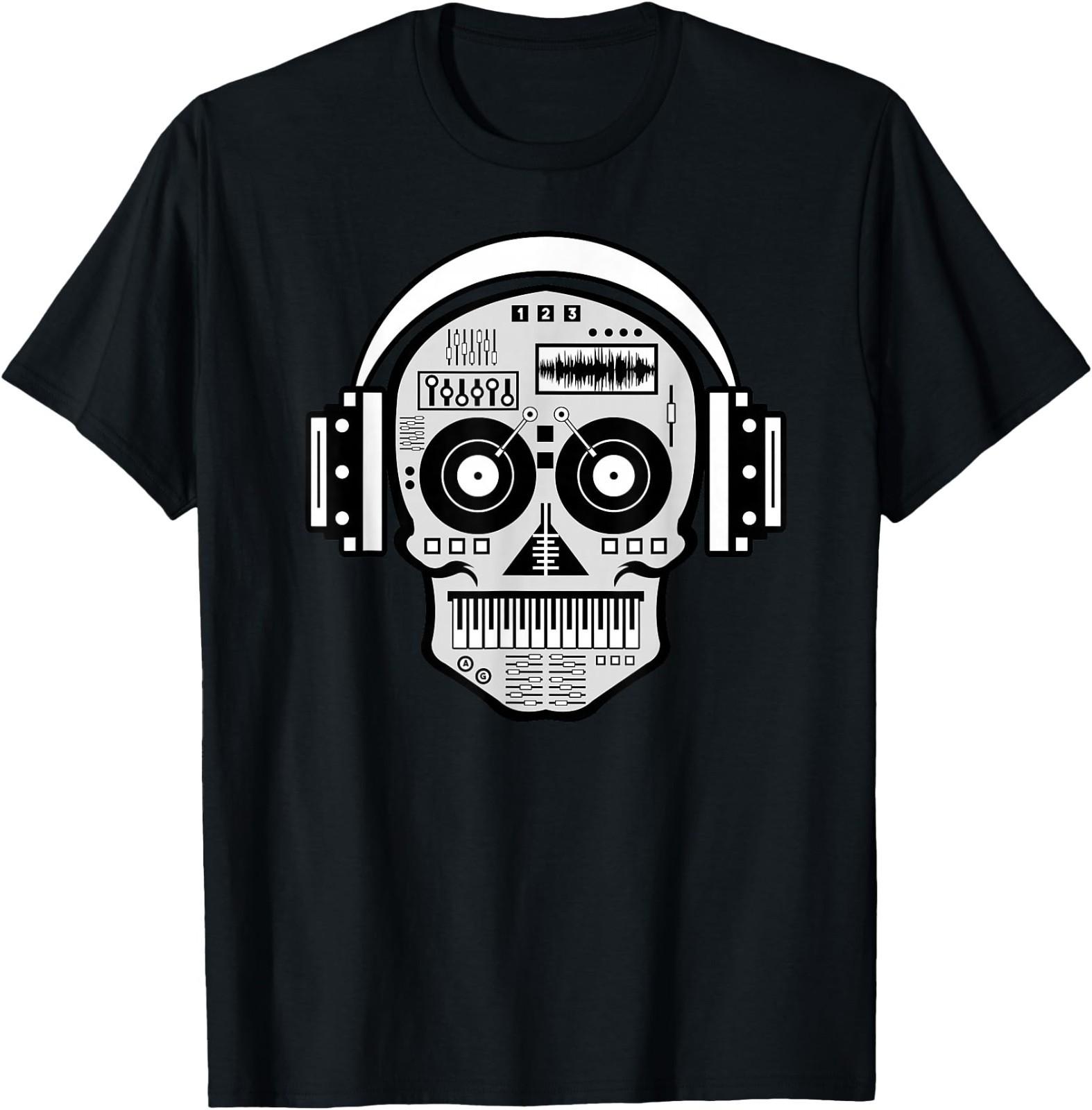 Sugarskull DJ Table Shirt | Skull Disc Jockey Headphones T-Shirt S