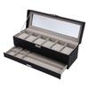 Watch Box 6 Slot Watches Display Case 2 Layer Jewelry Organizer Storage Holder Organizer Black